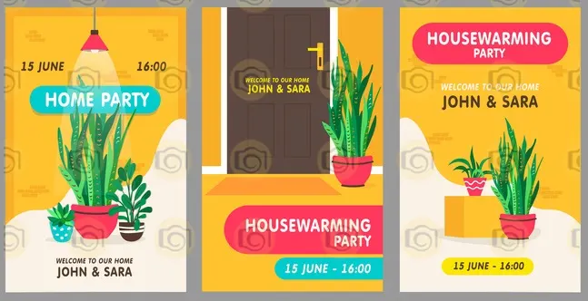 Elegant Home Hosting Party Banner Template Showcasing Vibrant Graphics